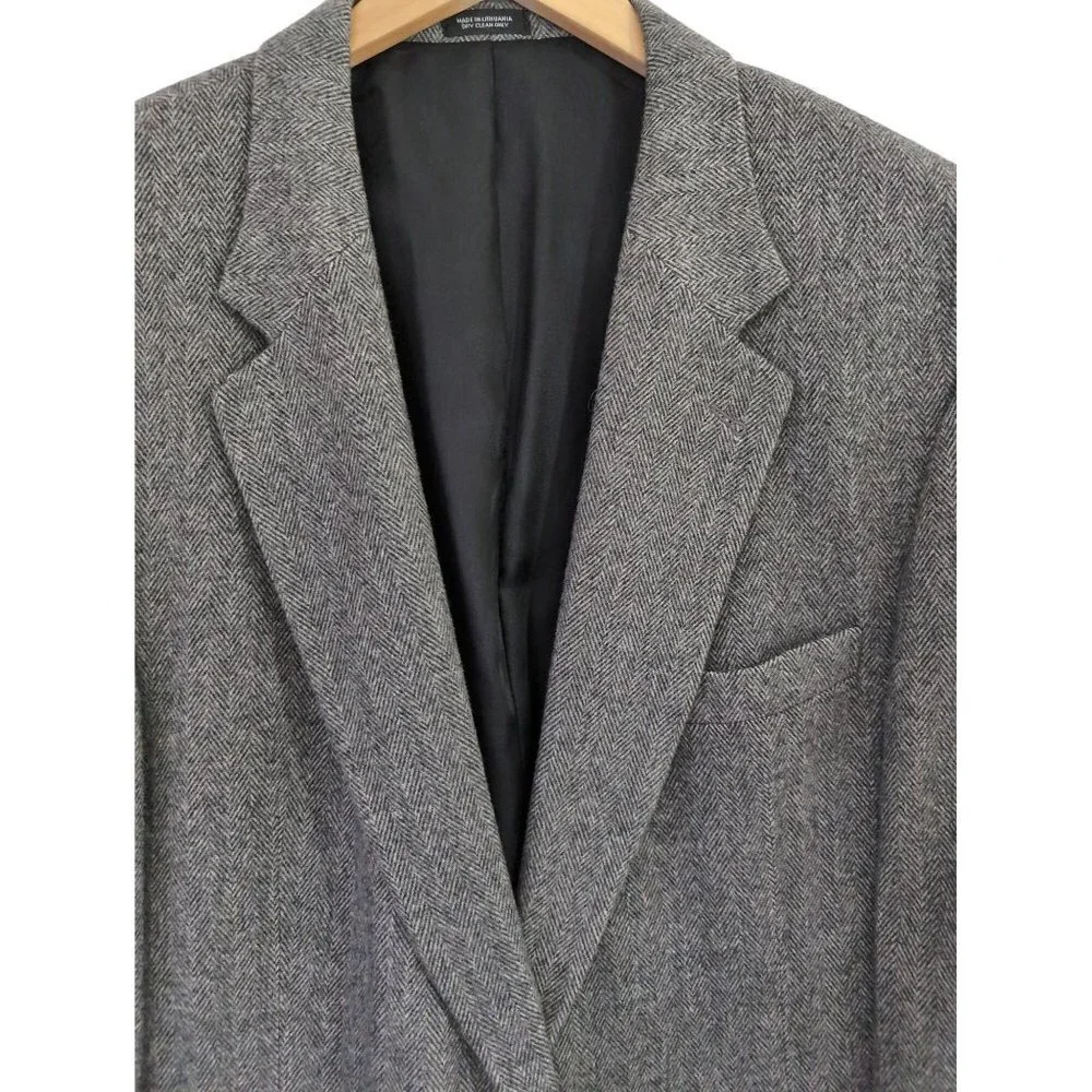 Robert Stock Sport‎ Coat Mens 46L Charcoal Gray Camel Hair Blend Herringbone